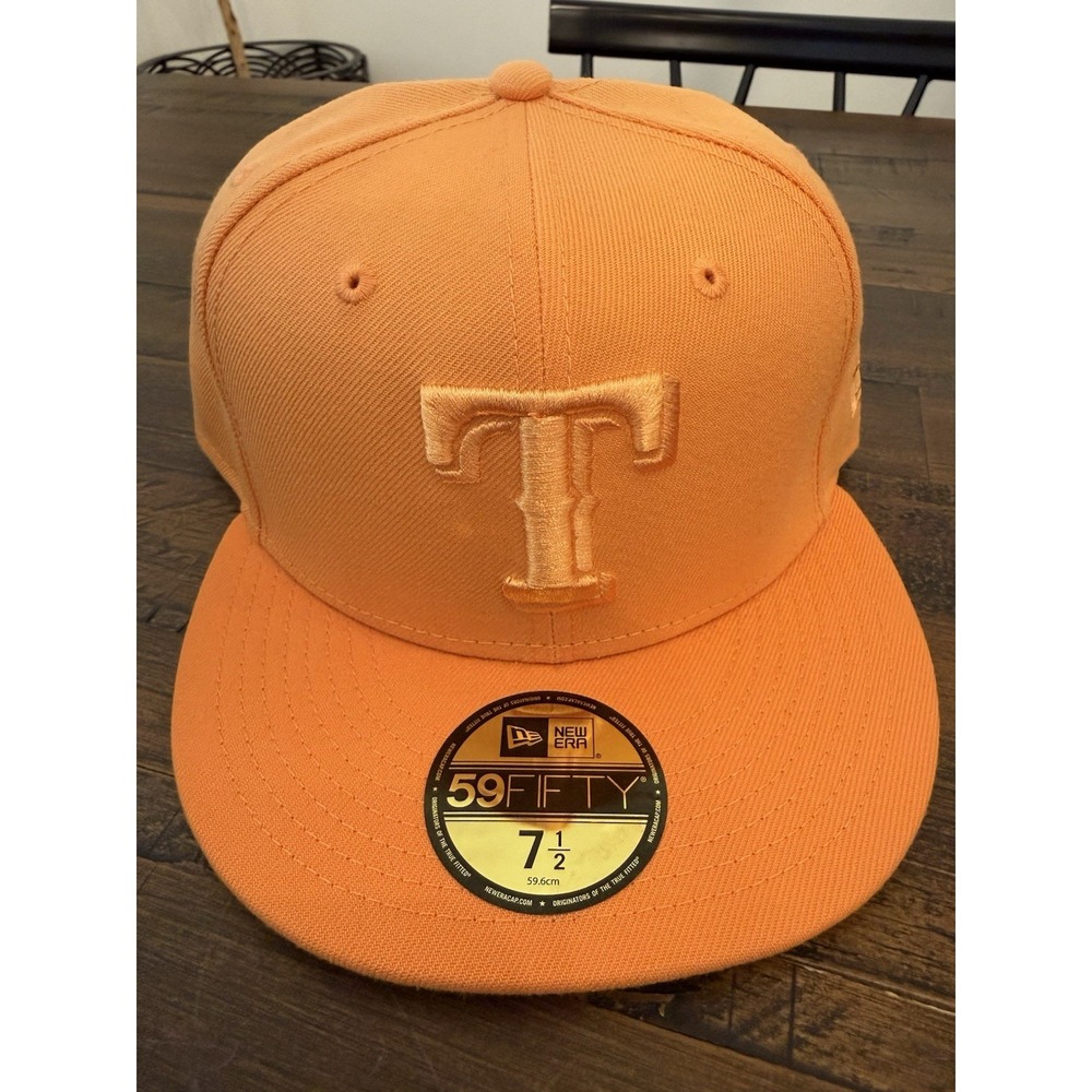 New Era Texas Rangers Fitted 59fifty Cap Hat 7 1/2 Orange Rare Colorway NWT READ